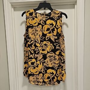 Floral Sleeveless Top - Black and Yellow